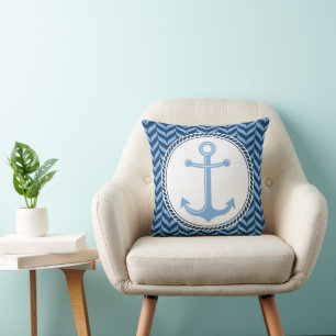 Cojín Decorativo Ancla azul náutico costero