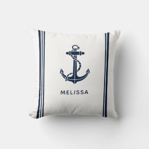 Cojín Decorativo Ancla de barco azul marino náutico personalizada