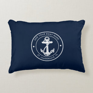 Cojín Decorativo Ancla de barco de nombre personalizado azul marino