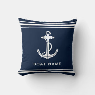 Cojín Decorativo Ancla de barco náutico y nombre personalizado