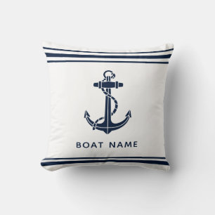 Cojín Decorativo Ancla de barco personalizada azul marino náutico