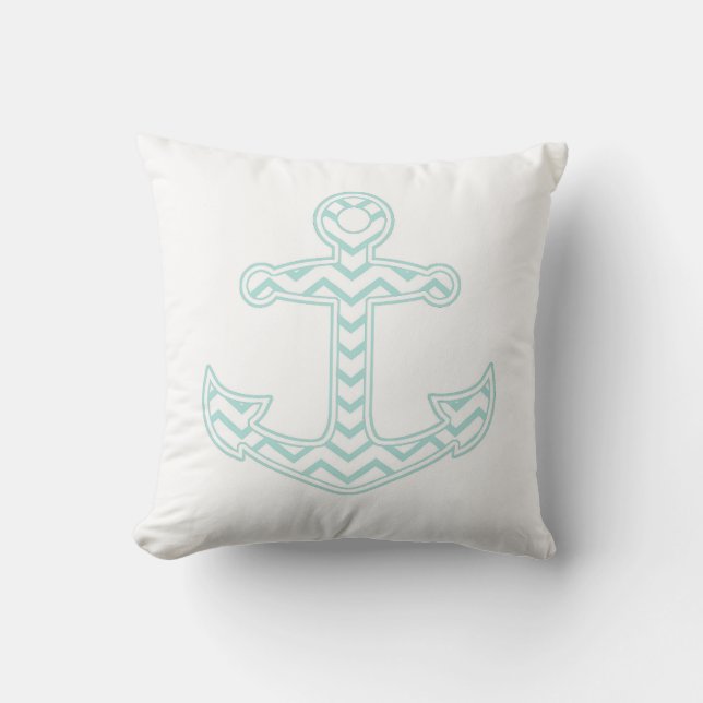 Cojín Decorativo Ancla de Chevron azul Nautical (Anverso)