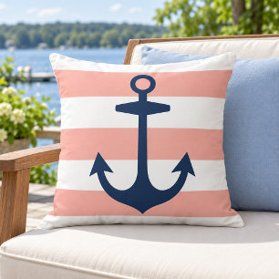 Cojín Decorativo Ancla Marina Armada Coral Blanco Raya