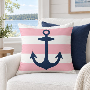 Cojín Decorativo Ancla Marina Marina Rosa Blanca Raya