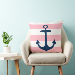 Cojín Decorativo Ancla Marina Marina Rosa Blanca Raya