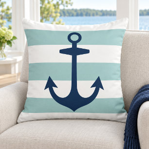 Cojín Decorativo Ancla Marina Navy Marítimo Blanco