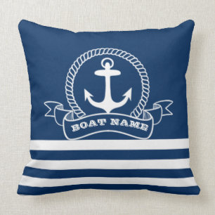 Cojín Decorativo Ancla Náutica Azul Marino Rayada 