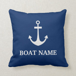 Cojín Decorativo Ancla Náutica Azul Nombre de Barco