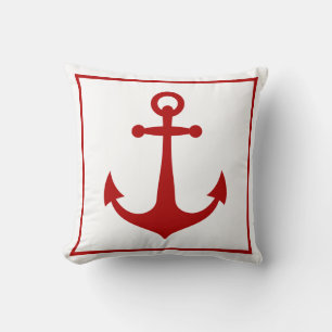 Cojín Decorativo Ancla náutica de barco de playa roja y blanca