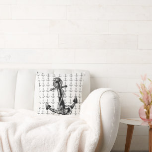 Cojín Decorativo Ancla Náutica Negro y blanco