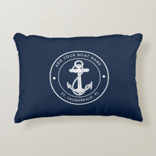 Cojín Decorativo Ancla Náutica Nombre de Barco Azul Marina Personal