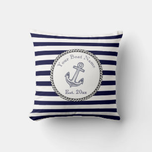 Cojín Decorativo Ancla náutica personalizada rayas azul marino