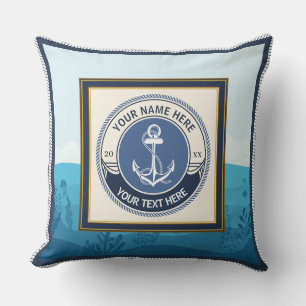 Cojín Decorativo Ancla náutica personalizada y fondo oceánico