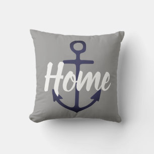 Cojín Decorativo ancla NAUTICA + tipo HOGAR gris sobre rojo