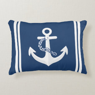 Cojín Decorativo Ancla Náutica Vela Embarcación Blanco Azul Marina