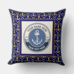 Cojín Decorativo Ancla náutica y timón de barco a rayas personaliza