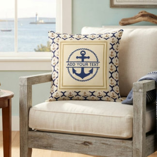 Cojín Decorativo Ancla Patrón Azul Marítimo Personalizado