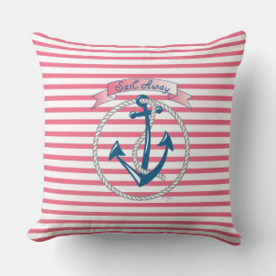 Cojín Decorativo Ancla "Sail Away", franjas rosa y rosa