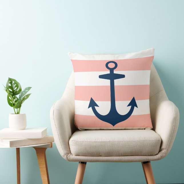 Cojín Decorativo Anclaje azul de la Marina Náutica con franjas Rubo (Silla)