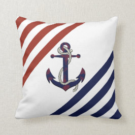 Cojín Decorativo Anclaje/cuerda azul oxidado/franja roja/blanca