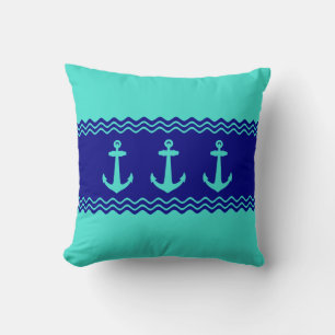 Cojín Decorativo Anclaje de banda azul turquesa costera nautical