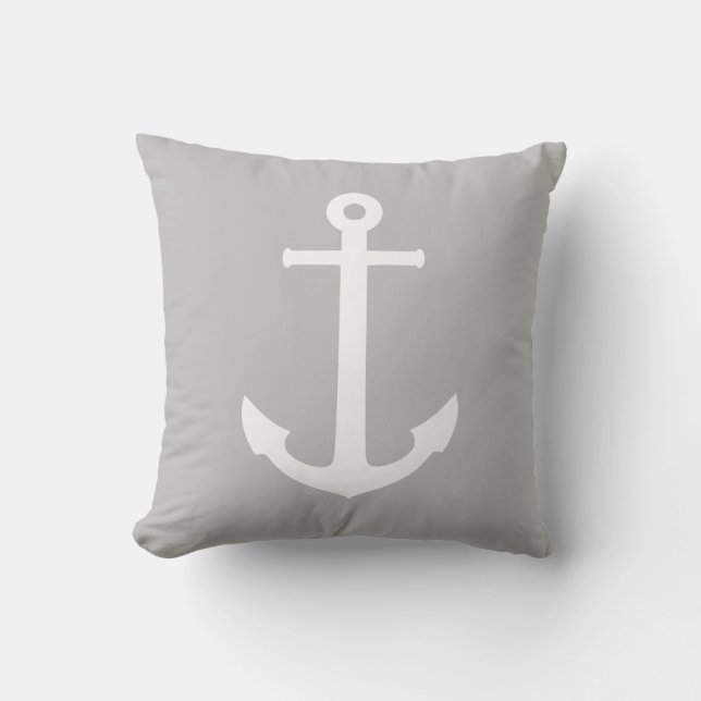 Cojín Decorativo Anclaje De Barco Blanco Sobre Gris (Anverso)