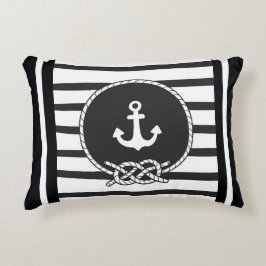 Cojín Decorativo Anclaje de franja blanca azul marino y Knot de la 