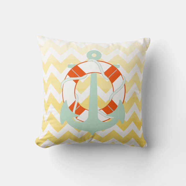 Cojín Decorativo Anclaje de PixDezines/náutico/chevron/acuarela (Anverso)