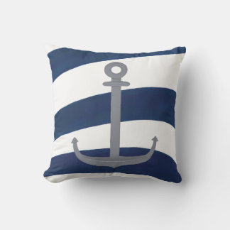 Cojín Decorativo Anclaje náutico en franjas onduladas azules y blan