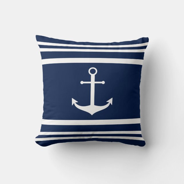 Cojín Decorativo Anclaje náutico rayado azul y blanco (Anverso)
