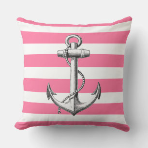 Cojín Decorativo Anclaje sobre el patrón de franja rosada náutica p