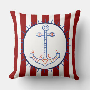 Cojín Decorativo Anclaje temático náutico Vela Azul Rojo Blanco