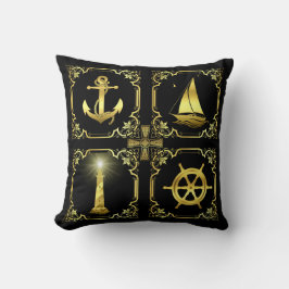 Cojín Decorativo anclaje/velero/rueda/faro de oro