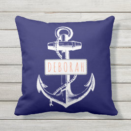 Cojín Decorativo Anclaje vintage azul marino reversible