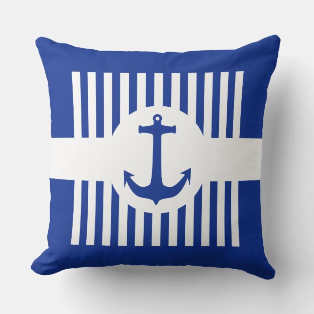 Cojín Decorativo Anclar azul y franjas + tus ideas (Anverso)