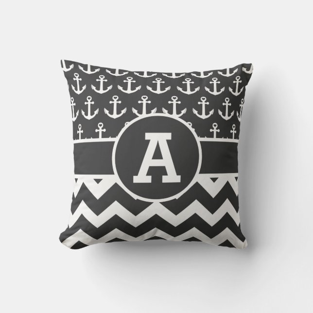Cojín Decorativo Anclas blancas negras náuticas personalizadas de (Anverso)