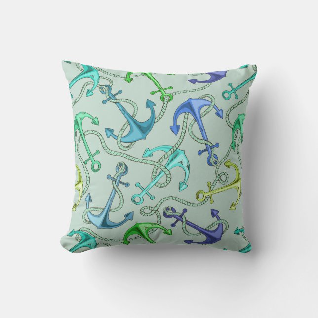 Cojín Decorativo Anclas de mar y modelo de la cuerda (Anverso)