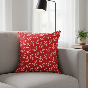 Cojín Decorativo Anclas Náuticas Grandes Rojas y Blancas Hermosas