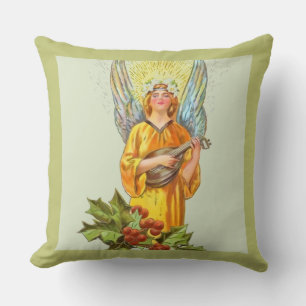 Cojín Decorativo Ángel con acebo y mandolina 