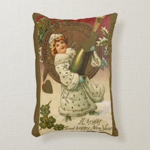 Cojín Decorativo Ángel de champán de Nochevieja victoriano vintage