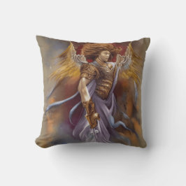 Cojín Decorativo Ángel Guerrero De Protección En Lavanda De Acuarel