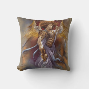 Cojín Decorativo Ángel Guerrero De Protección En Lavanda De Acuarel