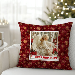 Cojín Decorativo Ángel minimalista rojo dorado Navidad personalizad