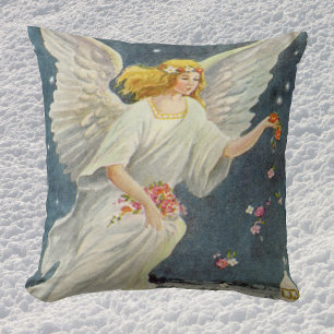 Cojín Decorativo Ángel Victoriano de Navidad Vintage con Estrellas
