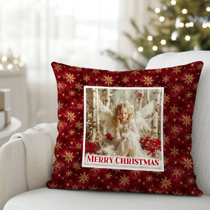 Cojín Decorativo Ángel Vintage ÚNico Rojo Dorado Navidad 