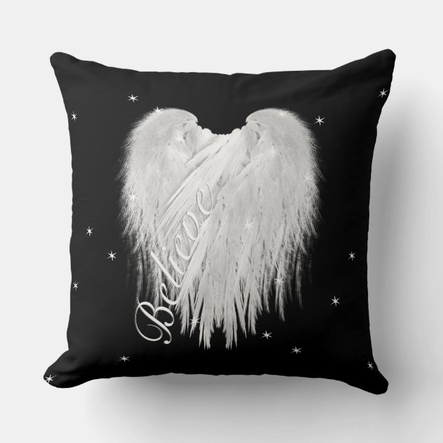 Cojín Decorativo ANGEL WINGS ‘Believe’ Heart Black Starry (Anverso)
