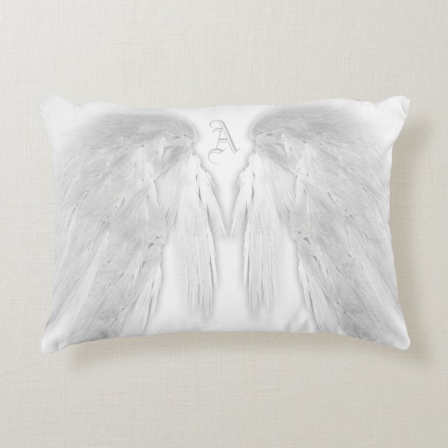 Cojín Decorativo ANGEL WINGS Monograma Personalizado blanco (Anverso)