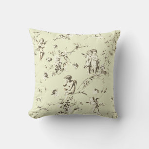 Cojín Decorativo Ángeles Cupido Elegantes Vintage Toile Floral Beig