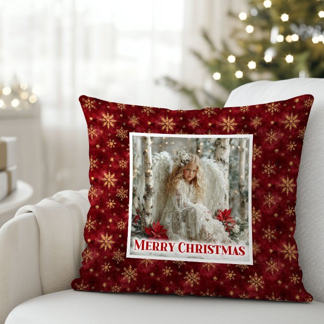 Cojín Decorativo Angelic Angel Poinsettia Red Gold Custom Christmas (Angelic Angel Poinsettia Red Gold Custom Christmas Pillow

)