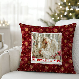 Cojín Decorativo Angelic Angel Poinsettia Red Gold Festive Christma